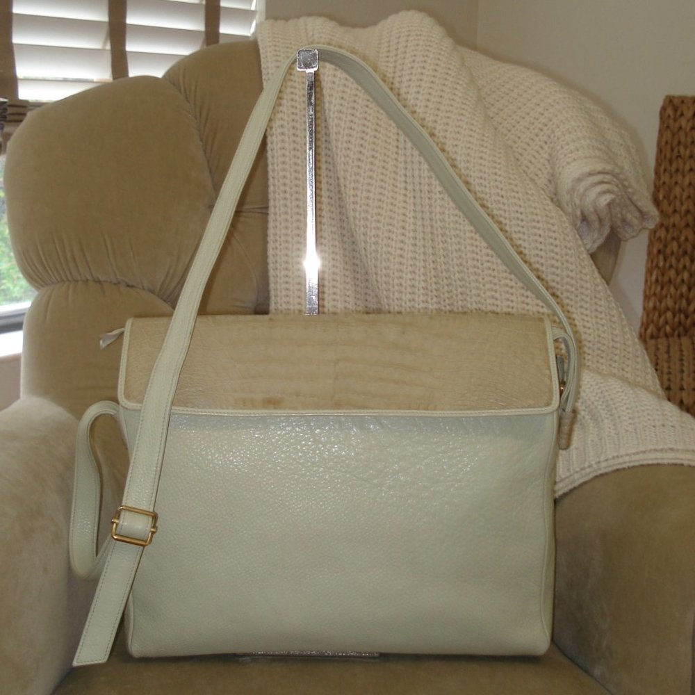 VTG Auth DONNA ELISSA Genuine Crocodile & Pebbled Leather Messenger Bag